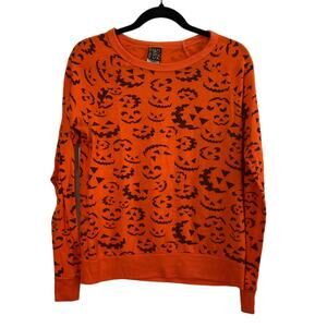 Halloween Pumpkin Jack-o-lantern lightweight Orange Sweatshirt Size Large Girls